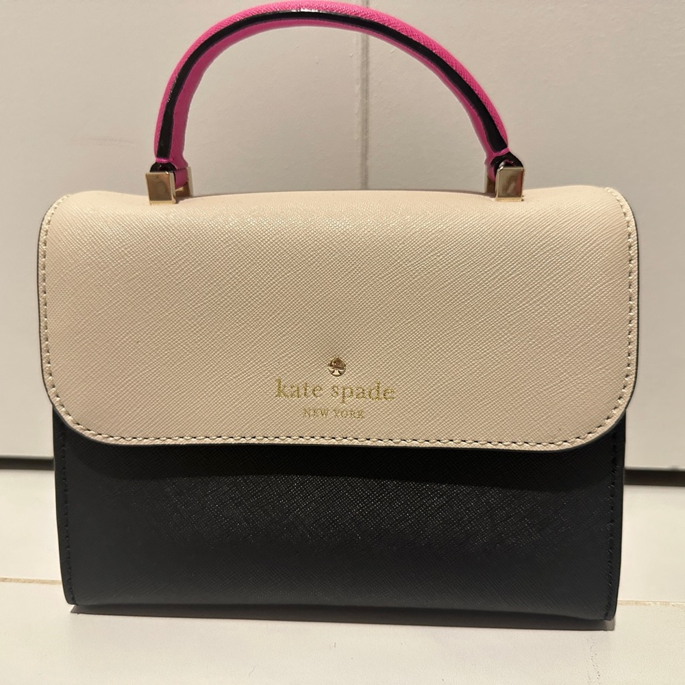 Kate Spade Black and Cream Mini Bag with Pink Handle